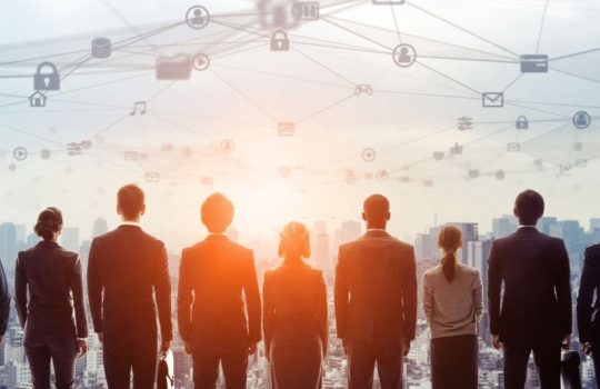 Communication network concept. Silhouettes of group of businessperson. Communication network concept. Silhouettes of group of businessperson.