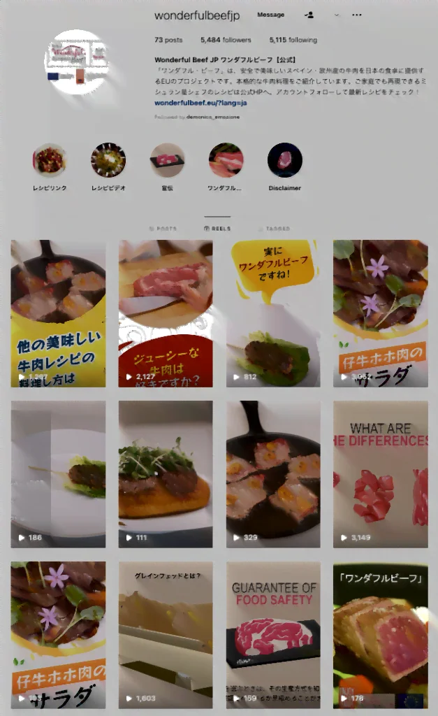 スペイン産牛肉のSNS運用とインフルエンサー投稿 ワンダフルビーフの日本公式Instagramアカウント