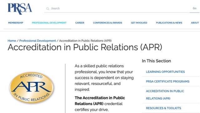 APR(Accreditation in Public Relations）