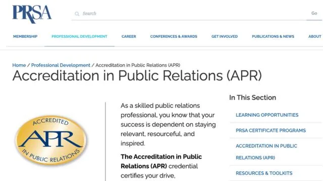 APR(Accreditation in Public Relations）