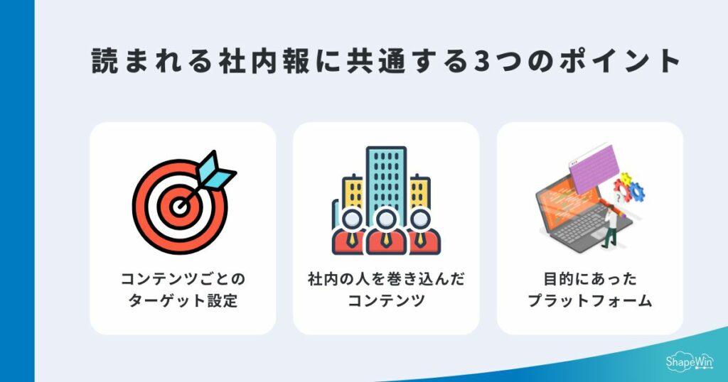 社内報ネタ40選!読まれる記事を作るポイントとは? 読まれる社内報に共通する3つのポイント_インフォグラフィック