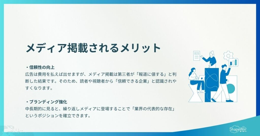 メディア掲載とは?4つの手法と掲載実績の活用法を解説 メディア掲載されるメリット_インフォグラフィック