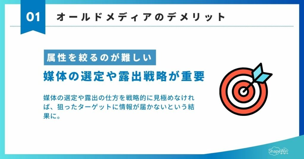 オールドメディアとは?ニューメディアとの違いと広報戦略への活かし方 オールドメディアのデメリット 属性を絞るのが難しい_インフォグラフィック