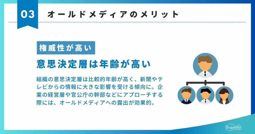 オールドメディアとは?ニューメディアとの違いと広報戦略への活かし方 オールドメディアのメリット 権威性が高い_インフォグラフィック