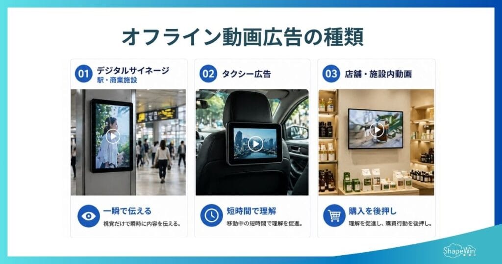 オフラインで配信される動画広告の種類＿インフォグラフィック